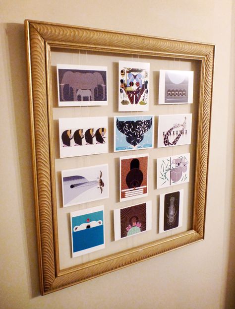 DIY floating postcard frame. Love this. Easy to make, and easy to change up. Great way to add some color and pop. Postcard Display, Postcard Wall, Diy Postcard, Postcard Art, Framed Postcards, Postcard Collection, Old Frames, Old Postcards, Travel Scrapbook