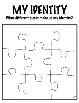 These printable resources are to be used as handouts, exercises, and worksheet for facilitating discussions on identity, privilege, and intersectionality. These materials were used by grades 5 - 8 in a social justice education class. Identities and privilege are excellent starting blocks for discussing social justice topics.   Included:  - 4 definitions of what makes up identity - 7 puzzle pieces of identity (Age, Gender, Ethnicity, Nationality, Religion, Language, Ability) - Scenarios highlight Pieces Of Me, Identity Therapy, What Makes Me Special Activities, Social Work Activities For Kids, Self Advocacy Activities For Kids, Gender Identity Therapy Activities, Gender Identity Worksheets, Identity Projects For Kids, Identity Worksheet