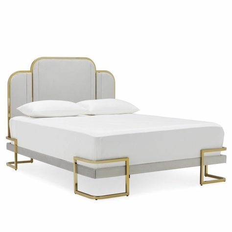 Old Hollywood Bedroom, Upholstered Platform Bed King, Upholstered Platform Bed Queen, Platform Bed King, Glam Bed, Platform Bed Queen, Steel Bed Design, Bed Frame Design, Bed King