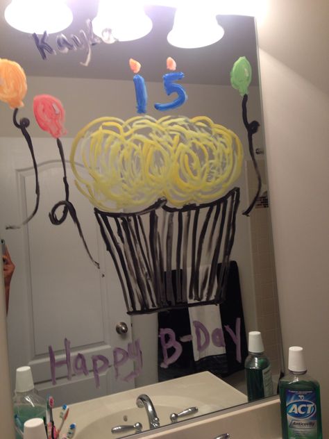 Birthday morning surprise by moi #happybdaykayla Bathroom Birthday Surprise, 13th Birthday Morning Surprise, Early Birthday Quotes, 37 Birthday Ideas For Husband, Morning Birthday Surprise, Birthday Morning Ideas, Birthday Morning Ideas For Kids, Happy Birthday In Advance, Morning Birthday