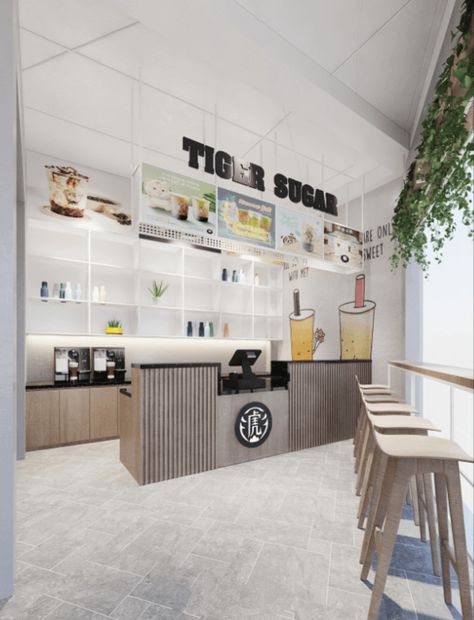 Boba Interior Design, Boba Tea Shop Interior Design Korean, Milk Tea Shop Aesthetic, Bubble Tea Design Shops, Bubble Tea Store Interior Design, Boba Tea Interior Design, Aesthetic Boba Shop Interior, Bubble Tea Store Design, Bubble Tea Cafe Design