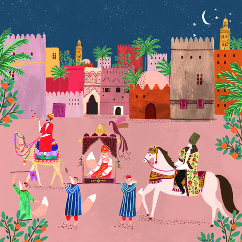 A magical illustration of Marrakech. Magical Illustration, Night Illustration, Artfully Walls, Printmaking Art, Style Hijab, Arabic Art, Idul Fitri, Travel Illustration, Arabian Nights