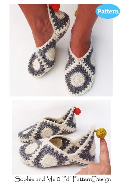 Granny Square Elf Slippers Crochet Pattern Granny Slippers Knitted, Crochet Granny Square Socks, Granny Square Socks Free Pattern, Crochet Granny Square Slippers, Granny Square Slippers Free Pattern, Granny Square Socks, Crochet Shoes Pattern Women, Crochet Patterns Slippers, Crotchet Slippers