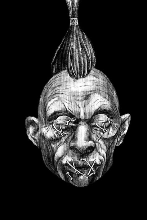 Voodoo Art Drawing, Voodoo Drawing, Shrunken Head Tattoo, Artist Challenge, Head Comic, Voodoo Art, Shrunken Heads, Severed Head, Christ Tattoo