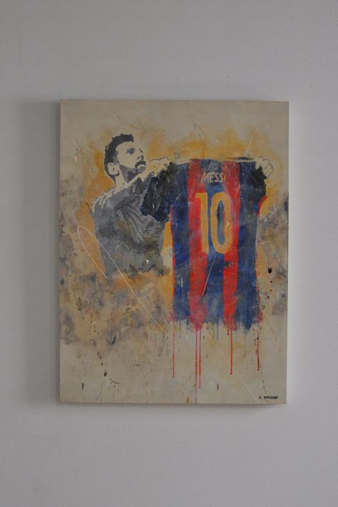 Original Messi painting Football Painting, Messi Canvas Painting Easy, Messi Painting, Messi Acrylic Painting, Messi Painting Art, Messi Watercolor, Messi Jersey Canvas Painting, Leo Messi Painting, Messi Illustration Art