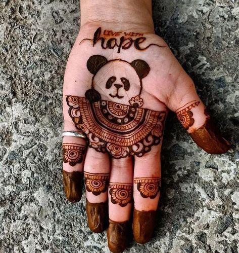 Mhendi Design For Kids Front Hand, Baby Mehandi Pic Simple, Masi To Bee Mahendi Design, Panda Mehandi Designs, Simple Mehendi For Kids, Baby Mehandi Designs, Cute Mehandi Designs For Kids, Kids Hand Mehndi Design, Cartoon Mehndi Designs For Kids