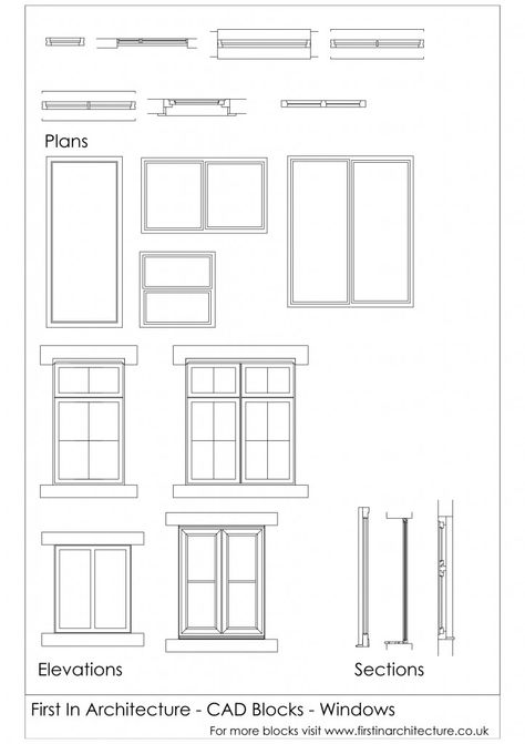 FIA CAD Blocks Windows                                                                                                                                                                                 More Rendering Styles, Floor Plan Symbols, Architecture Symbols, Window Architecture, Door Plan, Elevation Drawing, Window Drawing, Interior Architecture Drawing, Architecture Elevation