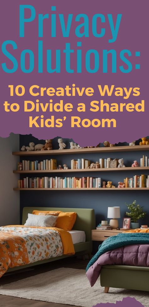 Image of a creative room divider in a shared kids' bedroom. Private Shared Bedroom, How To Turn One Bedroom Into Two, Sibling Split Bedroom, Privacy Shared Bedroom, Diy Shared Bedroom Ideas, Kids Sharing Small Bedroom, Shared Room Layout Ideas, Ideas For Sharing A Room, Shared Rooms Ideas