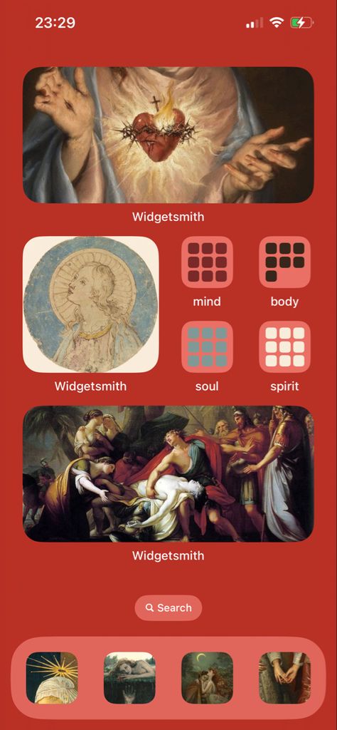 #homescreen #lockscreen #wallpaper #appicons #widget #renaissance #baroque #art #preraphaelite #greek #catholic #virginmary #red #iphone Catholic Lockscreen, Ios 16 Homescreen Layout, Catholic Wallpaper Iphone, Homescreen Lockscreen Wallpaper, Ios 16 Homescreen, Catholic Wallpaper, Lockscreen Ios, Red Iphone, Iphone Homescreen