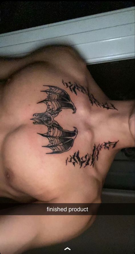 Mens Bat Tattoo, Bat Wings Chest Tattoo, Gothic Men Tattoo, Bat Neck Tattoo Men, Bat Tattoo Ideas Men, Bats Neck Tattoo, Bat Wing Chest Tattoo, Bat Tattoo On Back, Bat Chest Tattoo Men