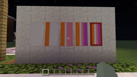 Lesbian Flag Bloxburg Code, Lesbian Minecraft House, Lesbian Flag Minecraft Banner, Minecraft Lesbian Flag, Lesbian Minecraft Banner Tutorial, Flags In Minecraft, Minecraft Pride Flag, Minecraft Pride Banners, Minecraft Banner Tutorial