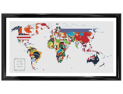 World Map Cross Stitch, Map Cross Stitch Pattern, Cross Stitch Map, Map Cross Stitch, Map Crafts, The World Map, Map Projects, Craft Things, Crochet Knit Stitches