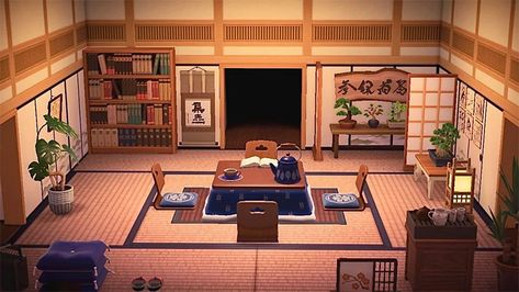 Japanese Home Animal Crossing, Tradition Japanese House, Acnh Japanese Home Ideas, Japanese Homes Interior, Acnh Japanese Interior Designs, Acnh Japanese Home Interior, Japanese Acnh Design, Acnh Japanese Ideas House, Animal Crossing Traditional Japanese