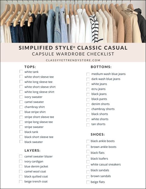 Create Capsule Wardrobe, Chic Capsule Wardrobe, Wardrobe Checklist, Minimalist Wardrobe Capsule, Capsule Wardrobe Checklist, Capsule Wardrobe Casual, Capsule Wardrobe Women, Classic Wardrobe Essentials, Classy Yet Trendy