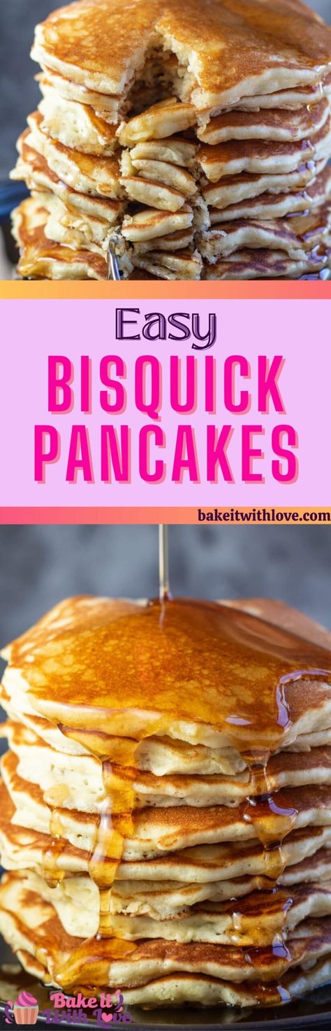 These tasty Bisquick pancakes are popular for a great reason - they're easy enough for kids to make on their own and they always turn out perfectly fluffy and golden! Make the classic Bisquick pancake version or try Bisquick's ultimate pancake recipe to get your weekend underway! BakeItWithLove.com #bakeitwithlove #bisquickpancakes #easy #breakfast #ultimatepancakes Pancake Recipe Bisquick, Pancake Recipe With Bisquick, Bisquick Ultimate Pancakes, Ihop Pancake Recipe, Pancake Recipe For 2, Recipe With Bisquick, Bisquick Pancake Recipe, Bisquick Recipes Breakfast, Ultimate Pancake Recipe