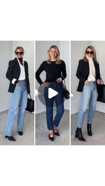 Style by Lyly - Fashion Blogger on Instagram: "Classic straight leg jean outfits. I paired this classic style jean with turtlenecks, sweaters, button downs and blazers for a timeless yet modern look. ✅ To shop this reel comment “LINK” below And I’ll send you all the outfit details. . or . ✅ The link to shop is also in my stories and in my bio. . Links are affiliate links @shop.LTK . For more inspiration hit Follow To reference this look hit Save . . . Fall fashion 2023, winter fashion 2024, daily outfit ideas, everyday style, simple fits, effortless chic outfit inspo, fashion inspo, fashion style, ootd, outfit inspiration, chic style, minimal outfit, minimal outfit inspiration, fall outfits 2023, winter trends 2024, capsule wardrobe, turtleneck, straight leg jeans" Straight Leg Jean Outfits, Fashion 2023 Winter, 2023 Winter Fashion, Effortless Chic Outfits, Daily Outfit Ideas, Outfit Ideas Everyday, Fall Fashion 2023, Outfit Minimal, Straight Leg Jeans Outfits