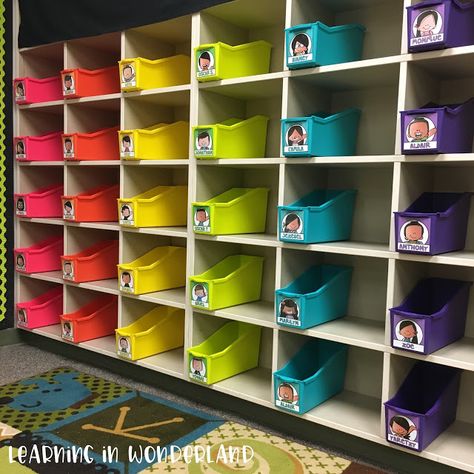 Book Bins, Valentine's, and a new Flipbook! | Learning In Wonderland Preschool Cubbies Ideas, Preschool Cubby Ideas, Book Bins For Classroom, Student Cubbies, Class Motto, Preschool Cubbies, Classroom Cubbies, Afterschool Program, Modern Teacher