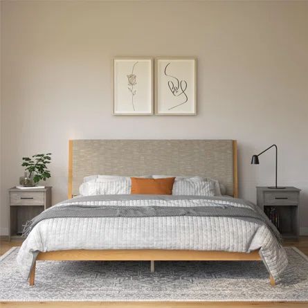 Red Barrel Studio® Jakkar Wood and Upholstered Platform Bed | Wayfair Bedroom Furniture Aesthetic, Organic Bedroom, Wood Bed Frame, Padded Headboard, Wood Bed, Wood Platform Bed, Panel Headboard, Wood Beds, Platform Bed Frame