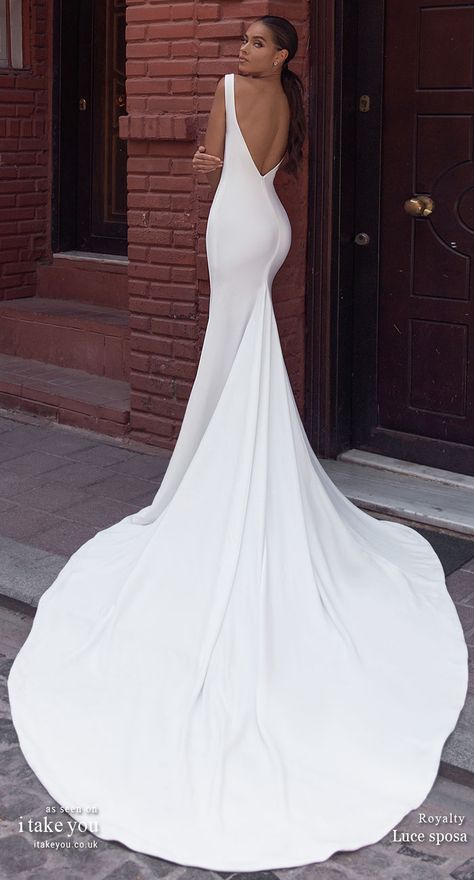 Luce Sposa 2020 Wedding Dresses — The Istanbul Campaign Collection Plain Trumpet Wedding Dress, Deep V Backless Wedding Dress, Timeless Wedding Dress Open Back, Simple Backless Mermaid Wedding Dress, Mermaid Wedding Dress Minimalist, Long Slim Wedding Dress, Slick White Wedding Dress, Sheath Wedding Dress With Train, Wedding Dress With A Train