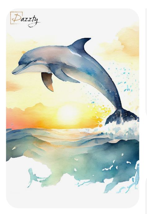 Dolphin Watercolor Painting, Dolphin Art Painting, Dolphin Artwork, Dolphin Watercolor, Dolphin Drawing, Dolphin Painting, Sea Creatures Art, Dolphin Art, Whimsical Artwork