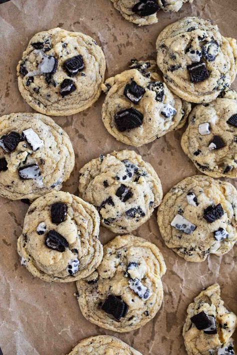 Cookie With Oreo Inside, Hershey Cookies And Cream Recipes, Cookies And Cream Stuffed Cookies, Cookies N Crème Cookies, Cookie N Cream Cookies, White Chocolate Oreo Cookies, Cookies And Crème Cookies, Cookies And Creme Cookies, Cookies Cream Cookies