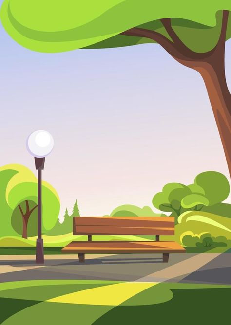 Bench in spring park. Outdoor scene in vertical orientation. Park Bench Illustration, Park Animation, Cartoon Park, Animation Scene, Park Scene, Park Background, Moving Backgrounds, Squirrel Girl, Outdoor Pictures