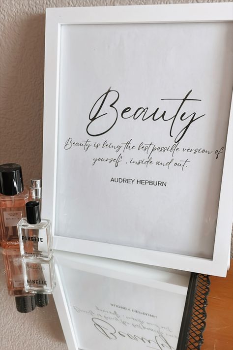 Audrey Hepburn Decor Ideas, Audrey Hepburn Bathroom, Audrey Hepburn Bedroom, Audrey Hepburn Decor, Vanity Quotes, Trending Wall Art, Makeup Wall Art, Audrey Hepburn Inspired, Best Wall Art