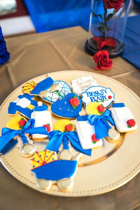 Disney Gender Reveal Themes, Disney Gender Reveal, Gender Reveal Cookies, Beauty And The Beast Theme, Gender Reveal Party Theme, Gender Reveal Themes, Beauty And The Beast Party, Baby Reveal Party, Disney Baby Shower