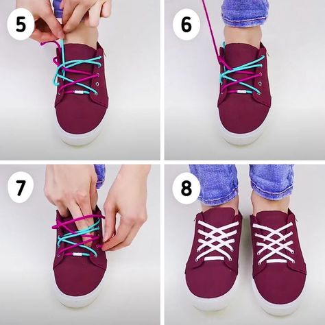 If you’re bored of always wearing the same sneakers and want to give them a nice, unique detail without spending time and money, you’ve come to the right place. There are several ways to tie laces that will make them look like no one else’s. 5-Minute Crafts will show you how to give that personal and eye-catching touch to your sneakers. No Show Shoe Laces How To Tie, Ways To Tie Laces, How To Tie Shoes To Slip On, Ways To Lace Shoes, How To Tie Shoes, No Tie Laces, Lace Diy, Lace Tie, How To Give