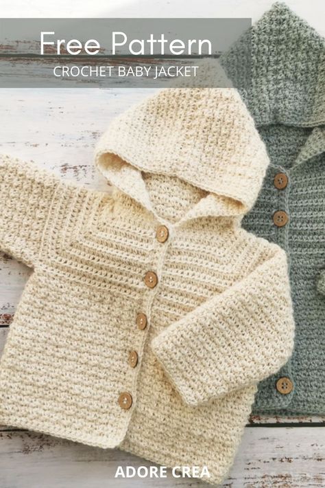 Free crochet pattern for this cute and comfortable crochet baby jacket. The Jacket is made soft alpaca. It is easy and fast to crochet, as it is made from the top down. #crochetbabyjacket #crochetbabyclothes #crochetbabysweaters #crochetforbaby #crochetpatternsforbaby #freecrochetpattern Free Knitting Patterns For Newborns, Newborn Crochet Cardigan Pattern Free, Newborn Sweater Crochet Pattern Free, Crochet Baby Boy Sweater Free Pattern, Crochet Newborn Patterns, Crochet Baby Sweaters Free Patterns, Baby Boy Crochet Patterns, Free Crochet Baby Sweater Patterns, Baby Crochet Clothes