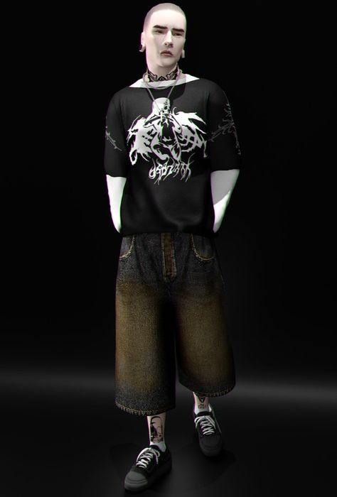 sʜɪʀᴛ ɢᴏᴛʜᴍᴏᴏɴ | Patreon Goth Male, Punk Guy, Sims 4 Cc Goth, Alt Men, Sims 4 Men Clothing, Goth Pants, Sims 4 Male Clothes, Rock Star Outfit, Punk Man