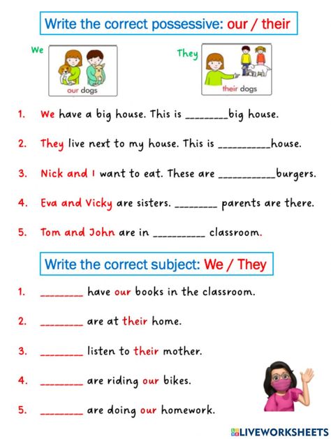 Possessive Pronouns Worksheet, Basic English For Kids, Esl Worksheets For Beginners, Possessive Nouns, Worksheets For Grade 3, Possessive Pronoun, Kindergarten Reading Activities, Grammar For Kids, Good Grammar