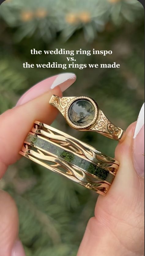 1640s Fashion, Cottagecore Wedding Ring, Fantasy Wedding Theme, Male Engagement Ring, Dreams Aesthetic, Male Rings, Ring Combo, Cottagecore Wedding, Forest Theme Wedding