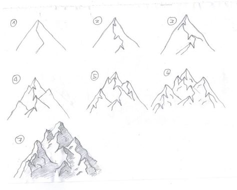 How to sketch mountains, step by step Easy Drawings Of Mountains, Snow Mountain Sketch, How To Draw A Mountain Easy, Mountain Reference Drawing, Landscape Sketch Beginner, Drawing Mountains Pencil, How To Sketch Mountains, Mountain Drawing Step By Step, Mountains Easy Drawing