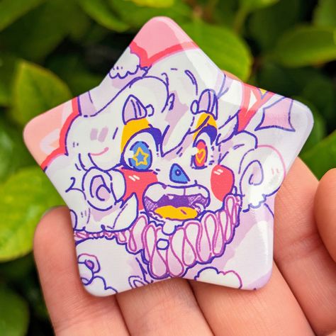 "❤ JAM LARGE STAR BUTTON ❤ ♡ It's Jam, Milky Tomato favorite ghost clown! ♡ This star button is perfect for backpacks, jackets/denim jackets, purses, ita bags, lanyards, and more! ♡ Art is made by me :) ♡ Sizes: - 2.5x2.5\" ♡ Materials: - Laminated Waterproof Material ♡ SHIPPING & RETURNS ♡ - Please allow 1-4 business days for processing and shipping your order! - This item will be shipped in a cardboard mailer without tracking to minimize your costs. - No returns or exchanges will be accepted a Milky Tomato Art Style, Milky Tomato Art, Etsy.com Etsy, Milky Tomato, Buttons Ideas, Ita Bags, Things I Need To Buy, Jackets Denim, Star Buttons