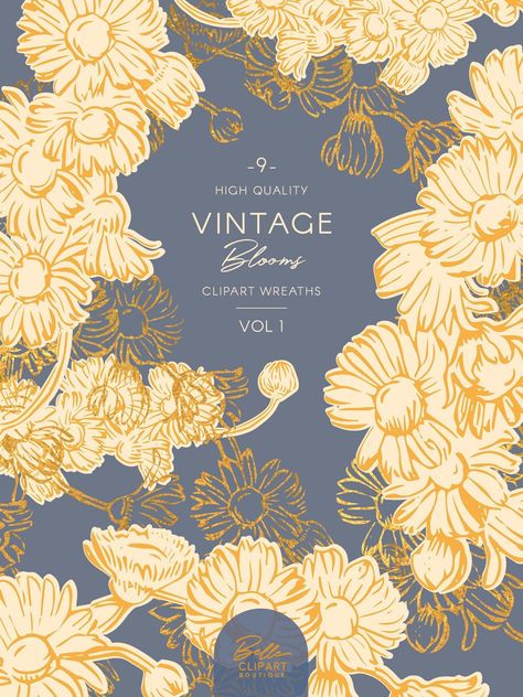 Vintage Botanical wreaths & frames clip art, gold and grey flower sketches Floral Packaging Design, Wreath Drawing, Floral Wreaths, Background Drawing, 카드 디자인, Flower Sketches, Floral Clipart, Grey Flowers, Art Gold