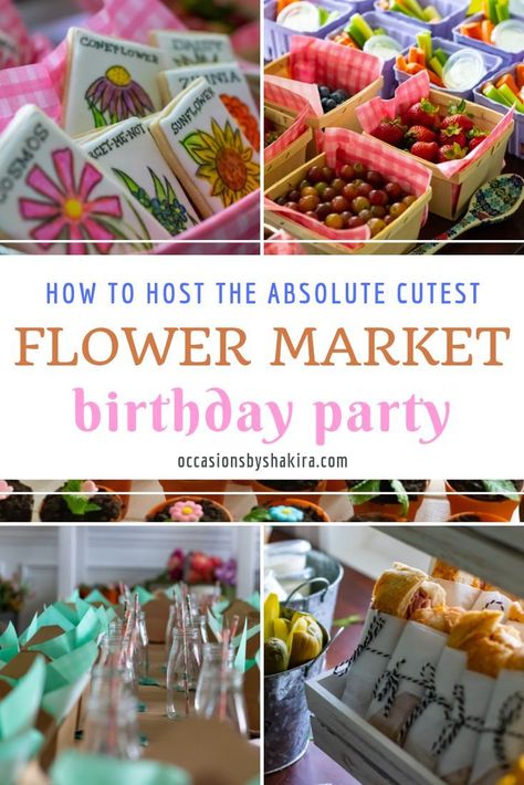 Wildflower 1st Birthday Party Food, Flower Shop Birthday Party, Flower Birthday Party Ideas For Kids, Botanical Birthday Party, Market Birthday Party, Flower Party Themes, Wildflower Birthday Party, Unique Birthday Party Ideas, Wildflower Party