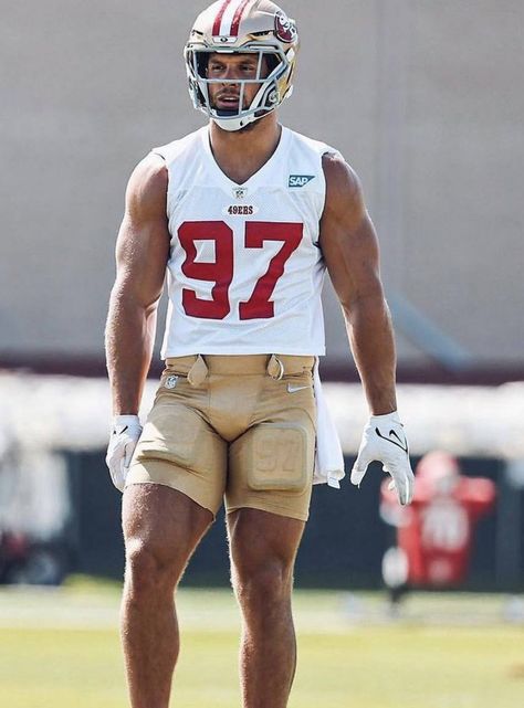 Nick Bosa # 97 DE of the San Francisco 49ers doing workouts before the LA Ram game 9/17/2023 Nick Bosa Wallpaper, Bosa 49ers, Nick Bosa, 49ers Players, Nfl Football 49ers, Fit Bodies, Football 49ers, Rugby Men, Sf 49ers