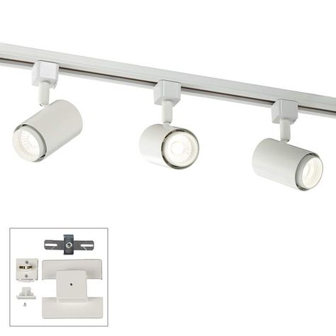 3-Light White Cylinder Head LED Floating Canopy Track Kit - #57V34 | Lamps Plus Ceiling Track Light, Floating Canopy, Track Lighting Kitchen, High Ceiling Lighting, Track Lighting Fixtures, Loft Lighting, Track Light, Spot Light, Kitchen Reno