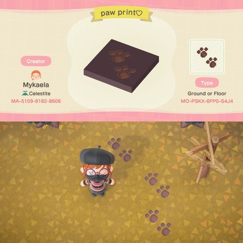 Animal Crossing Paw Print Custom Design Acnh Footprints Code, Cat Acnh Design, Animal Crossing Dog Design, Acnh Paw Print Design, Acnh Bear Design, Acnh Footprints, Acnh Paw Print Path, Animal Crossing Bear Design, Acnh Paw Print