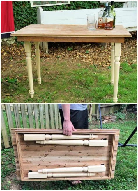 20 Easy DIY Folding Table Plans To Build A Collapsible Table Collapsable Table, Diy Folding Table, Folding Table Diy, Fold Up Table, Folding Garden Table, Folding Table Legs, Wood Folding Table, Diy Water Fountain, Outdoor Folding Table