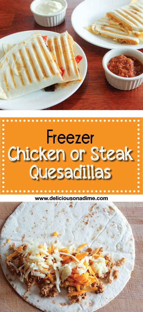 Freezer Steak or Chicken Quesadillas Frozen Lunches, Freezer Lunches, Freezer Sandwiches, Superbowl Food, Chicken Freezer Meals, Freezer Dinners, Freezer Friendly Meals, Freezable Meals, Freezer Meal Planning