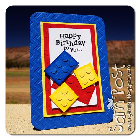 Legos and chevron embossing...CUTE! Lego Birthday Cards, Lego Card, Punch Art Cards, Birthday Cards For Boys, Bday Cards, Boy Cards, Lego Birthday, Cricut Cards, Birthday Card Printable