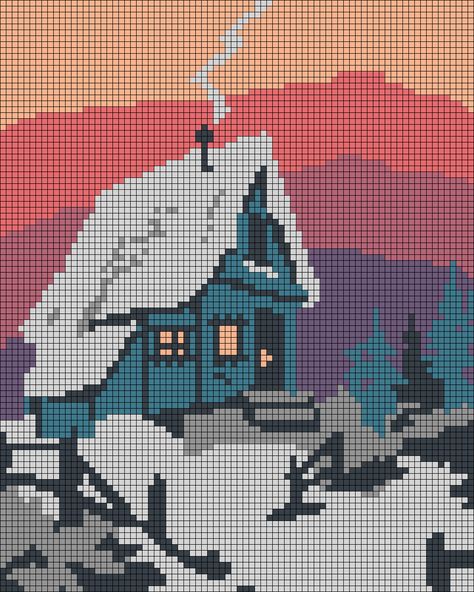 Pixel Art Noel, Morning Sunset, Landscape Street, Cross Stitch Pattern Maker, Graph Crochet, Cross Stitch Landscape, Pixel Crochet, Pixel Art Grid, Winter Cross Stitch