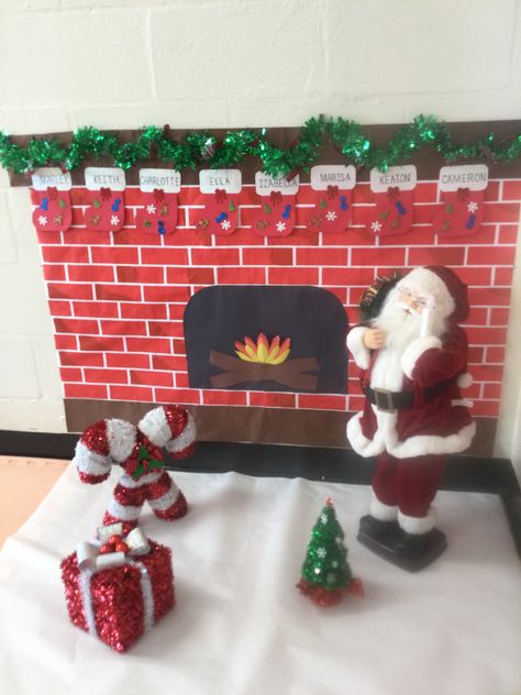 Fireplace Classroom Door, Fireplace Classroom, 3d Fireplace, Holiday Classroom Doors, Elf Classroom, Diy Brick Wall, Bulletin Board Paper, Brick Paper, Door Decorating Contest