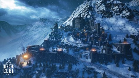 ArtStation - Dwarven city in the Mountains - UE4, RENDER CUBE City In The Mountains, Dwarven City, Hyrule Castle, World Of Chaos, Mountain City, Rpg Map, My Fantasy World, Fantasy City, Fantasy Castle