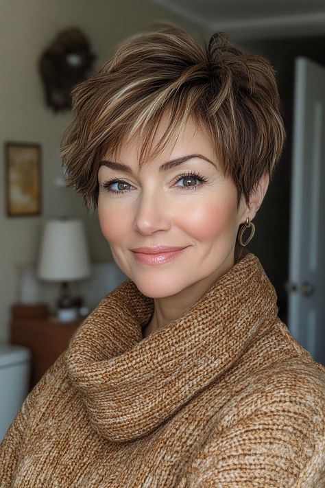 34 Stunning Short Pixie Hairstyles for Women Over 50 to Inspire Your 2 – CreativeBooster Disconnected Pixie, Dramatic Layers, Short Pixie Hairstyles, Short Stacked Bob Haircuts, Older Women's Hairstyles, Short Red Hair, Ash Blonde Balayage, Dark Caramel, Hairstyles For Women Over 50