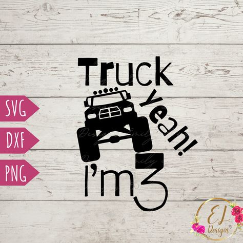 Third Birthday Boys, 3rd Birthday Party For Boy, Truck Theme Birthday, 3rd Birthday Boys, Cricut Birthday, Monster Trucks Birthday Party, Custom Birthday Shirts, Truck Birthday, Third Birthday Party