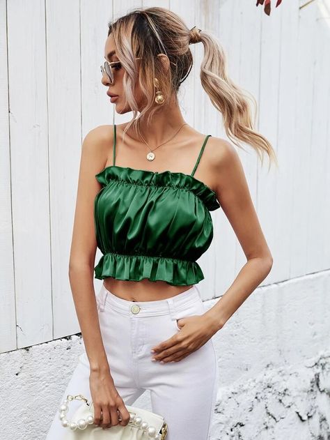 Outfit With Jeans, Tank Top Bodysuit, Backless Tank Top, Layered Tank Top, Solid Tank Tops, Womens Camisoles, Ruffle Crop Top, Women Tank Tops, Summer Design