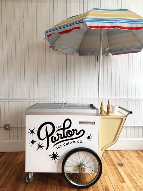 catering — The Parlor Ice Cream Co. Old Timey Ice Cream Shop, Vintage Ice Cream Cart, Ice Cream Cart Ideas, Ice Cream Station Ideas, Ice Cream Business Ideas, Ice Cream Truck Ideas, Ice Cream Shop Ideas, Diy Ice Cream Cart, Vintage Ice Cream Shop